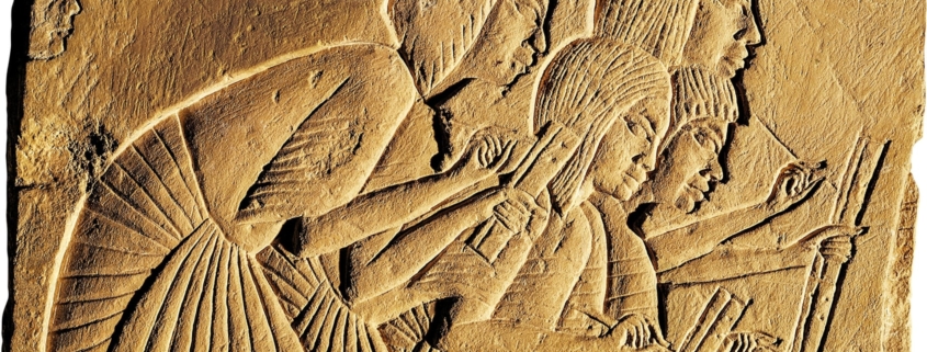 Scribes in a relief from the Tomb of Horemheb, Saqqara, ca.1400 BCE. National Archaeological Museum, Florence, Italy.
